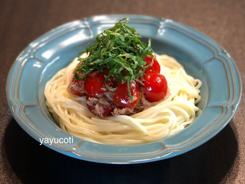 大葉が香るツナトマトぶっかけそうめん